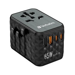 32120 Adaptador Verbatim de viaje universal UTA-05 GaN con 2 x USB-C PD 65W y QC 4+ / 2 x USB-A