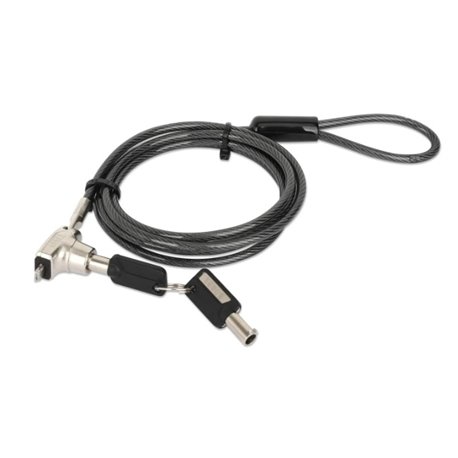 440509 Candado para laptop Manhattan Nano con llave cable de acero de 1.5 m cubierta PVC negra traslucida plateado