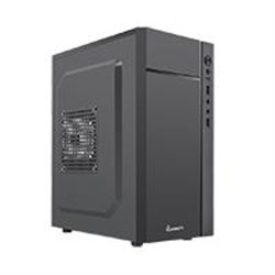 GABINETE QUARONI FRENTE ABS, NEGRO CON FRANJA TIPO FIBRA DE CARBONO, MICRO ATX, MINI ATX Y MICRO ITX, FUENTE DE PODER INCLUIDA D