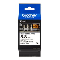 HSE221 Cinta Brother HSE221 negro sobre blanco termorretractil 8.8mm x 1.5m para PTE300 PTE550W PTP950NW