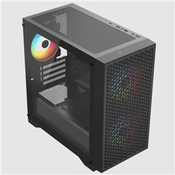 BR-938853 Gabinete Balam Rush Carbono Aircool 4000A Mini torre negro 3xVentiladores ARGB Micro ATX / Mini ITX sin fuente