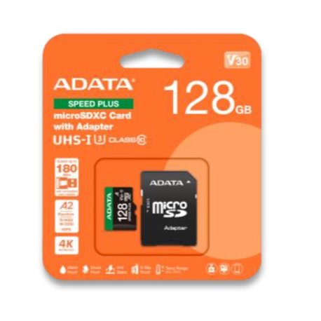 UD128GUI3V30A2SP-RA1 Memoria ADATA 128GB MicroSD Speed Plus con adaptador SD clase 10 A2 U3 V30 180MB/s