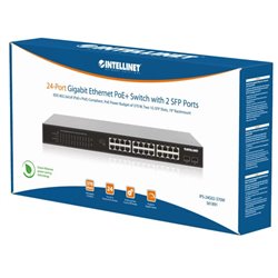561891 Swicth Intellinet 24 Puertos PoE+ 2 puertos Gigabit RJ45 de enlace ascendente montaje en rack de 19