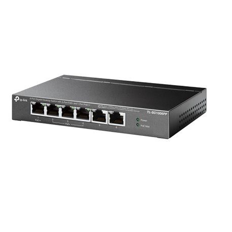 TL-SG1006PP Switch TP-Link TL-SG1006PP metálico escritorio 6x RJ45 gigabit (1x PoE++ (máx 60W) y 3x PoE+ (máx. 30W) potencia tot
