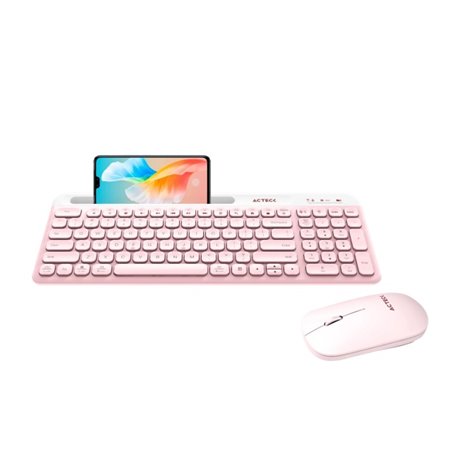 AC-936279 Kit Teclado y Mouse Creator Virtuos Silk MK720 Rosa Inalambrico recargable con soporte para smartphone