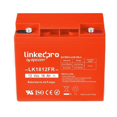 LK1812FR Bateria LinkedPRO by epcom LK1812FR 12 Vcc 18 Ah UL tecnologia AGM-VRLA para uso en equipo electronico alarmas de intru