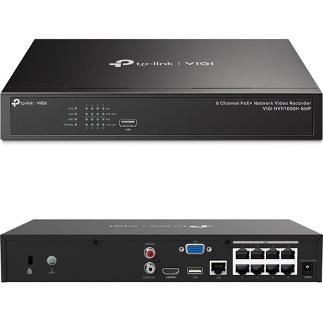 VIGI NVR1008H-8MP NVR TP-Link VIGI NVR1008H-8MP 8 canales PoE+ máx 113W H.265+ ONVIF 1xSATA 10TB salida video HDMI 4K capacidad 