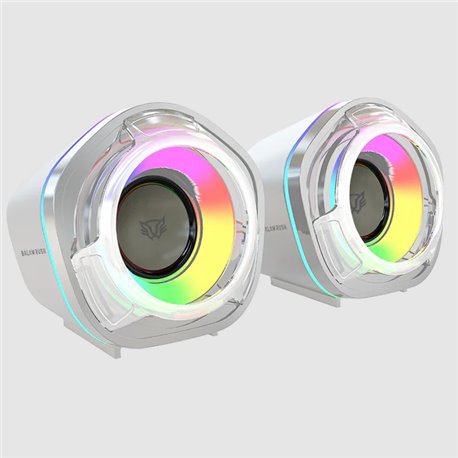 BR-941235 Bocinas Balam Rush Glimm Penta BG545 Blanco Bluetooth 5.0 USB A Sonido Estereo 2.0 Canales 6W RGB Azender