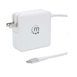 Cargador de pared Manhattan PD con cable USB-C integrado de hasta 60 W y puerto USB-A Blanco Modelo 180245