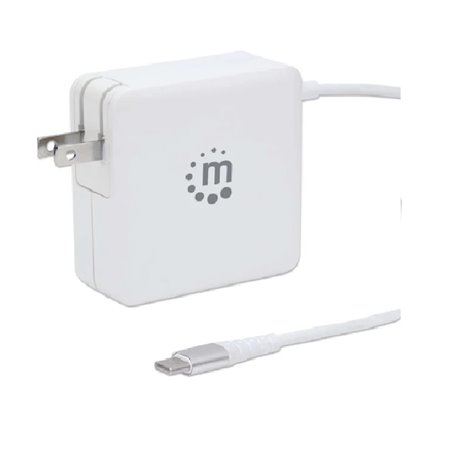 Cargador de pared Manhattan PD con cable USB-C integrado de hasta 60 W y puerto USB-A Blanco Modelo 180245