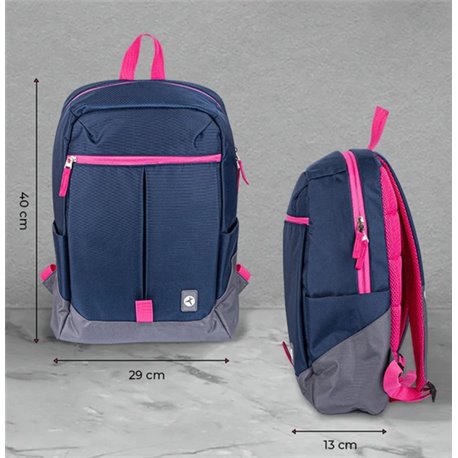 Mochila Techzone Rainbow para portatil 16p Azul c/gris y rosa Forro 100% Poliester 43 x 30 x 14 cm