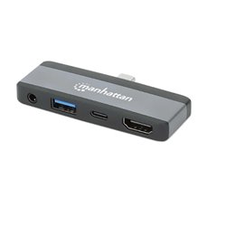 Docking Station Manhattan negro/gris 1xAudio 1xUSB C 1xUSB A 1xHDMI 4K 30Hz 77x28x10mm