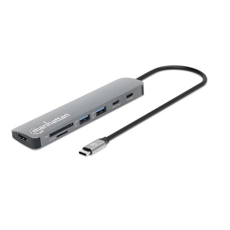 Docking Station Manhattan Aluminio 1xHDMI 2xUSB A 1xPD 1xUSB C 1xMicroSD 1xSD