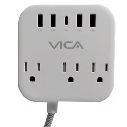 Multicontacto VICA 7P con 3x NEMA 5-15R 4x USB Tipo A 2.4A y 1x USB-C 3A longitud de cable 1.5M