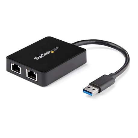 Adaptador Tarjeta de Red Startech de USB 3.0 a 2 puertos Ethernet RJ45 y 1 puerto USBA - Adaptador Externo NIC USB a LAN Gigabit