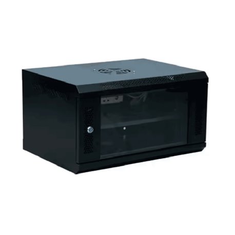Gabinete Saxxon SXR6U5406A de Pared Negro / 6UR / Puerta de Vidrio Templado / Dimensiones útiles: Alto 37 x ancho 53 x profundid