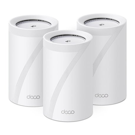 Sistema Deco BE68 (3 piezas) TP-Link Mesh Wi-Fi 7 BE14000 Tri-Banda MLO 4K-QAM 4x4 MU-MIMO 1x RJ45 10Gbps 1x 2.5Gbps 1x 1Gbps x 