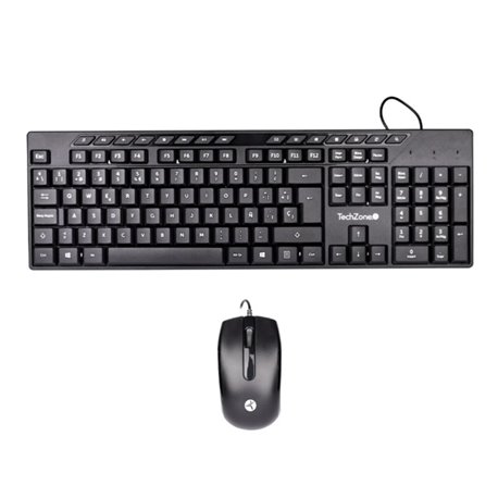 Kit teclado y mouse Techzone alamnbrico Negro basico Compatible con Windows y MacOS