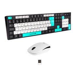 Kit Teclado y Mouse Techzone Gradient Negro c/azul menta y blanco conexión inalámbrica con 105 teclas y Mouse con 3 Botones DPI 
