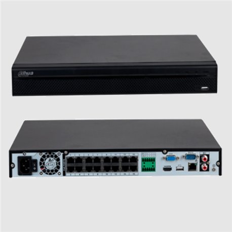 NVR Dahua DHI-NVR4216-16P-4KS3 8 mpx 4 k 16 canales IP 16 puertos PoE rendimiento de 160 mbps smart h265 2 bahias de discos duro