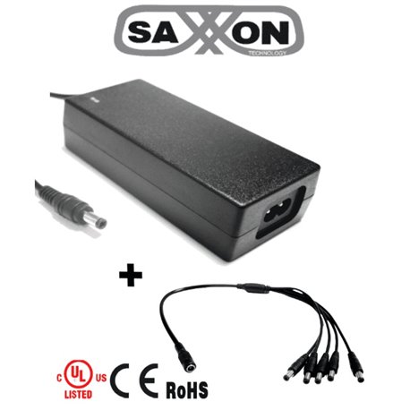 SAXXON uFP12VDC41APAQ - Paquete de Fuente de Poder Regulada de 12 Vcc 4.1 Amperes + Divisor para 5 Cámaras/ Color Negro/ Para Us