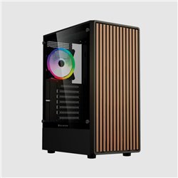 Gabinete Balam Rush Dragonfly Wood GM580 Negro Gamer Compact Media Torre ATX 4xVentiladores ARGB Cristal templado frente con aca