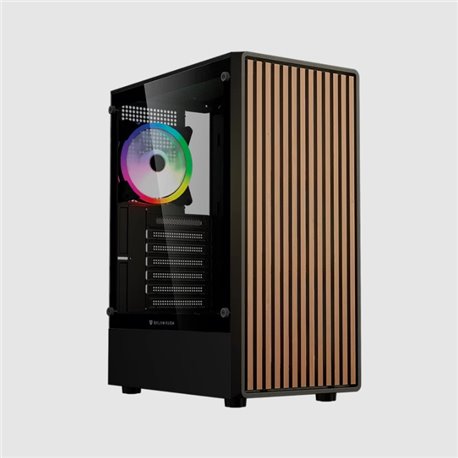 Gabinete Balam Rush Dragonfly Wood GM580 Negro Gamer Compact Media Torre ATX 4xVentiladores ARGB Cristal templado frente con aca