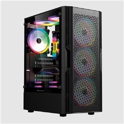 Gabinete Balam Rush Dragonfly Ventra GM570 Negro Gamer Compact Media Torre ATX 4xVentiladores ARGB Cristal templado frente tipo 