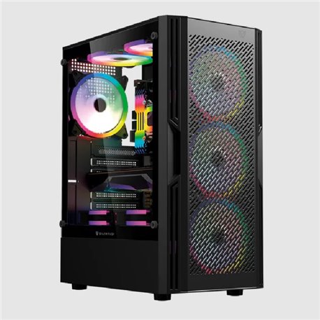 Gabinete Balam Rush Dragonfly Ventra GM570 Negro Gamer Compact Media Torre ATX 4xVentiladores ARGB Cristal templado frente tipo 