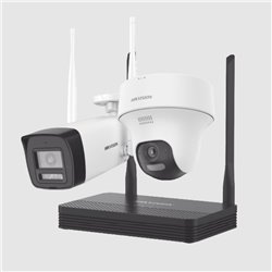 Kit Ip Hikvision NKS422W02H Inalambrico 2 Megapíxel / NVS 4 Canales / 1 Camara Bala Exterior + 1 Camara Turret Interior con Lent