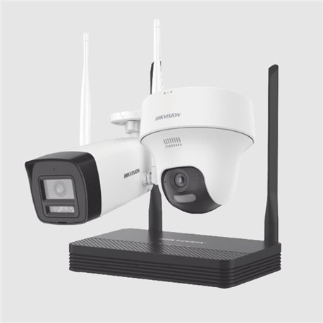 Kit Ip Hikvision NKS422W02H Inalambrico 2 Megapíxel / NVS 4 Canales / 1 Camara Bala Exterior + 1 Camara Turret Interior con Lent