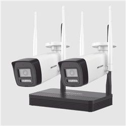 Kit Ip Hikvision NKS422W0H Inalambrico 2 Megapixel (1080p) / NVS 4 Canales / 2 Camaras Bala para Exterior con Lente 2.8 mm y Dua