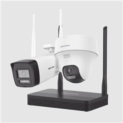 Kit Ip Hikvision NKS424W02H Inalambrico 4 Megapixel / NVS 4 Canales / 1 Camara Bala Exterior + 1 Camara Turret Interior con Lent