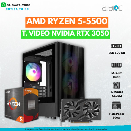 CPU GAMER RYZEN 5 5600 RTX 3050 6GB 16GB 1TB