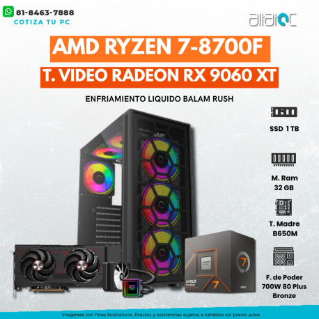 PC GAMER RYZEN 7-5700X CON RX-9060-XT 16GB, RAM 32GB, SSD 1TB