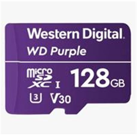 MEMORIA WD 128GB MICRO SDXC PURPLE SC QD101 VIDEOVIGILANCIA 24/7 CLASE 10 U1 LECT 50MB/S ESC 40MB/S