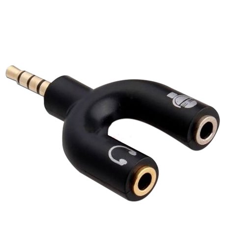 ADAPTADOR BROBOTIX STEREO 3.5 MM MACHO A DUAL 3.5 MM HEMBRA Y NEGRO