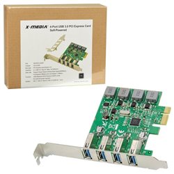 TARJETA PCI EXPRESS X-MEDIA XM-PEX-U304S 4 PUERTOS SUPERSPEED USB 3.0 TRANSFERENCIA HASTA 5Gbps X PUERTO