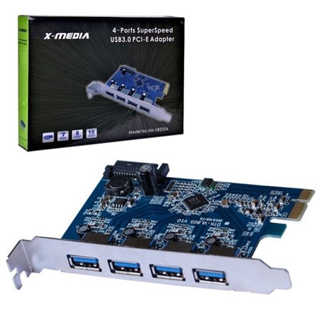 TARJETA PCI EXPRESS A 4 PUERTOS USB 3.0 4 EXTERNOS XMEDIA