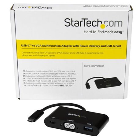 ADAPTADOR STARTECH MULTIPUERTOS USB-C a VGA CON ENTREGA DE POTENCIA POWER DELIVERY Y PUERTO USB-A STARTECH  CDP2VGAUACP
