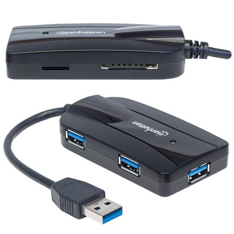 HUB MANHATTAN USB V3.0 3PTOS SIN FUENTE + LECTOR TARJETAS