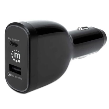 CARGADOR MANHATTAN DE AUTO 2 PUERTOS USB TIPO C USB A 78W