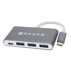 ADAPTADOR HUB NACEB TIPO C A USB 3.0 Y PD COLOR PLATA (NA-0112)