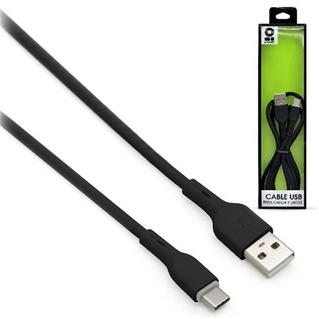 CABLE BROBOTIX TIPO C USB V2.0 NEGRO CARGADOR Y TRANSMISOR 1MTO PVC