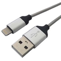 CABLE BROBOTIX  LIGHTNING PARA IPHONE 1M ACERO INOXIDABLE PLATA