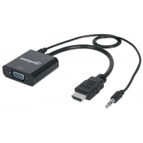CONVERTIDOR MANHATTAN HDMI MACHO A VGA + AUDIO HEMBRA NEGRO
