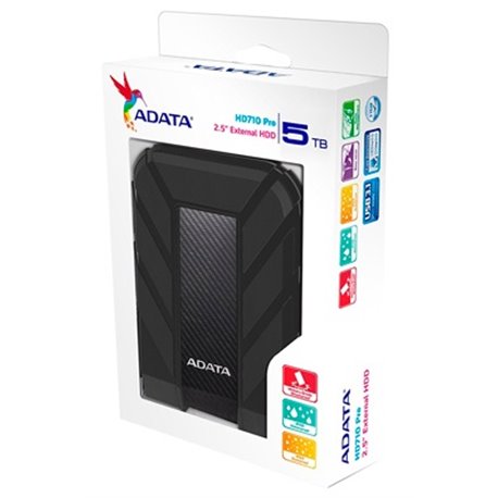 HD EXT 5 TB ADATA 2.5 USB 3.1 AHD710P-5TU31-CBK CONTRA  AGUA Y GOLPES NEGRO