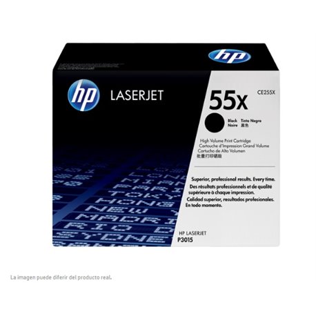 TONER HP 55X CE255X NEGRO LASERJET P3015dn/M521dn/M525dn/M525f ALTO RENDIMIENTO (12 500 PAG)