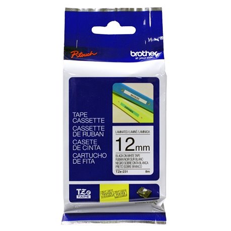CINTA BROTHER TZe231 NEGRO-BLANCO PRINT TOUCH PT300/310B/330/530 12MM